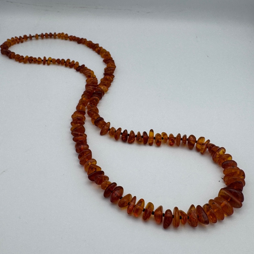 Vintage Baltic Amber Necklace Cognac Chip Beaded Vintage Honey Size 32g 28 in